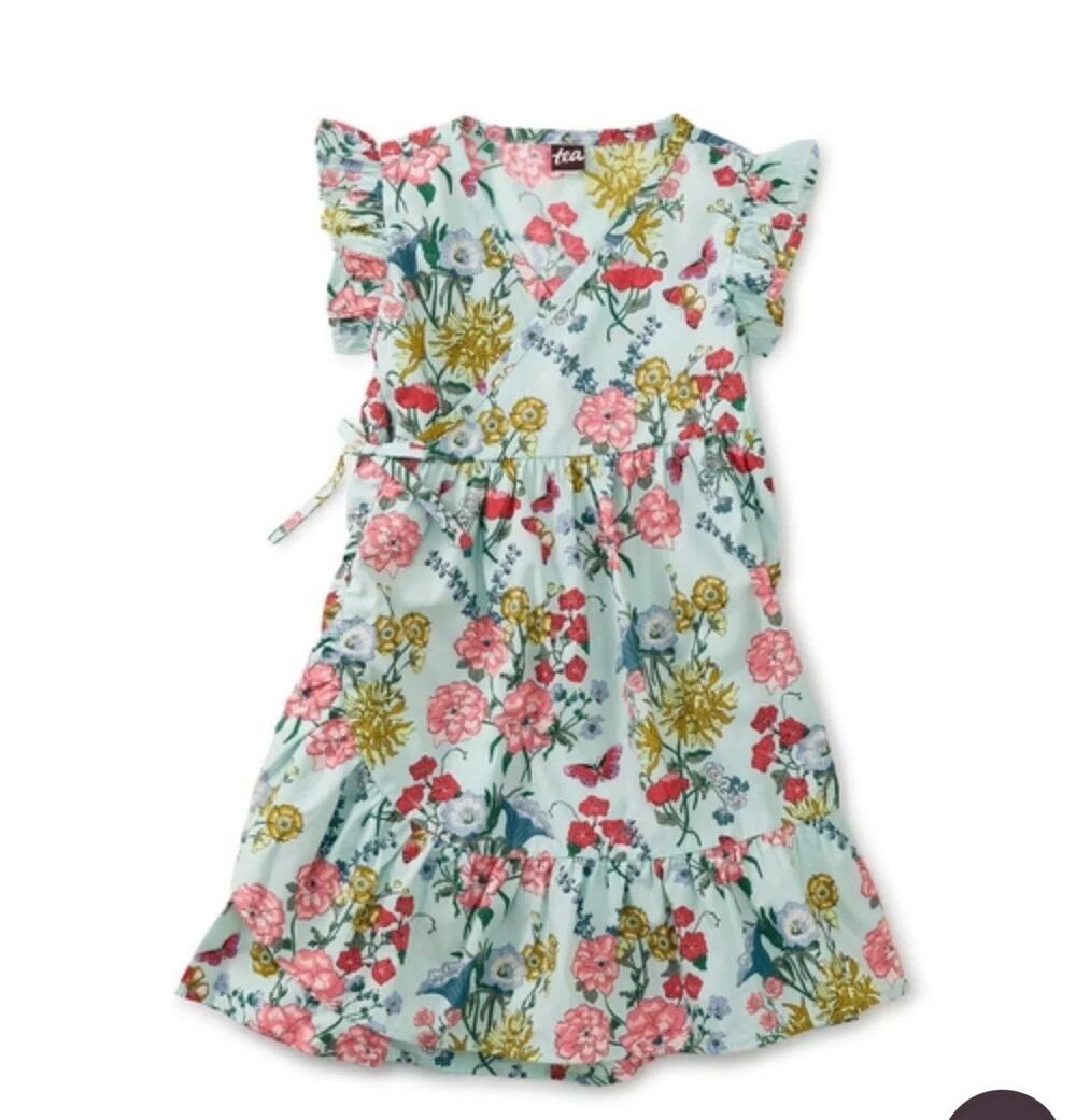 Tea Collection Floral Wrap Dress Girls Size 7 Ruffle Tiered Cottagecore